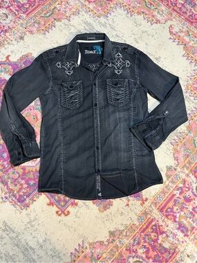 Roar Black Embroidered Long-Sleeve Shirt Jacket
